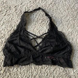 PINK VS black lace halter bralette